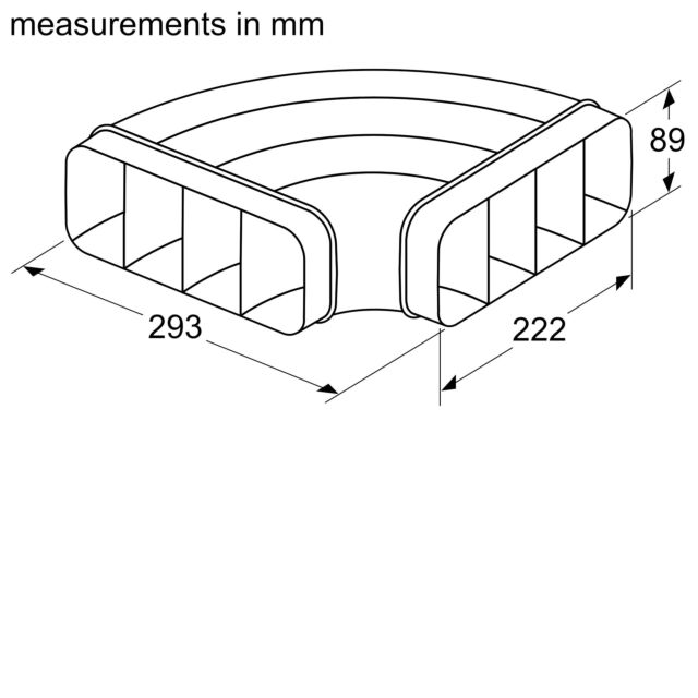 Siemens HZ9VDSB1 Flat channel 90 horizontal bend, for worktop depth minimum 65cm.  Ducting componen