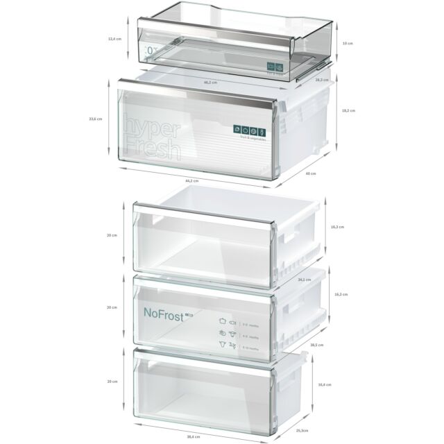 Siemens KG39NAIAU 203x60 noFrost fridge freezer, hyperFresh, bottle rack, bottle chiller, freezer li