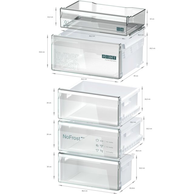 Siemens KG39NXXBF 203x60 noFrost fridge freezer, in-door electronic, hyperFresh, bottle rack, integr