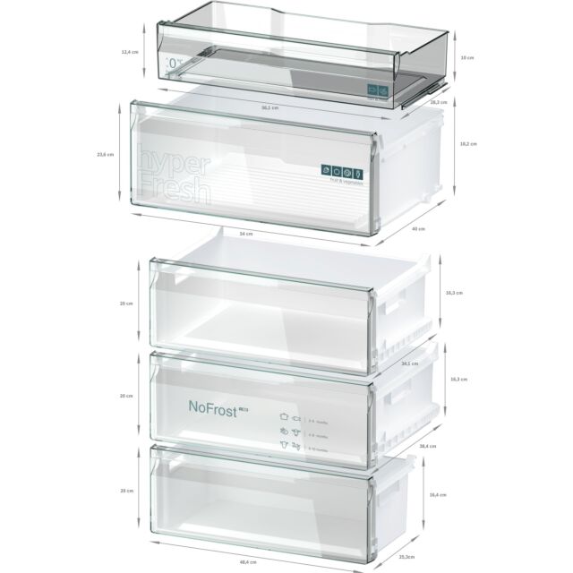 Siemens KG49NXXCF 203x70 noFrost fridge freezer, hyperFresh drawer, LED lights, in-door electronic, 