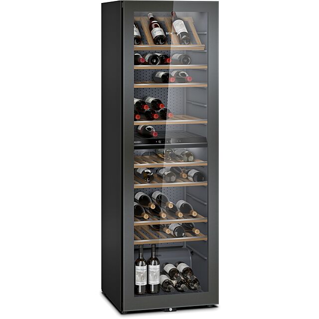 Siemens KW36KATGA 186X60 freestanding wine cabinet with silver coloured reversible glass door, integ