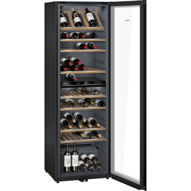 Siemens KW36KATGA 186X60 freestanding wine cabinet with silver coloured reversible glass door, integ