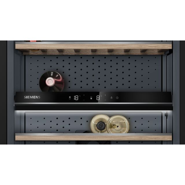 Siemens KW36KATGA 186X60 freestanding wine cabinet with silver coloured reversible glass door, integ