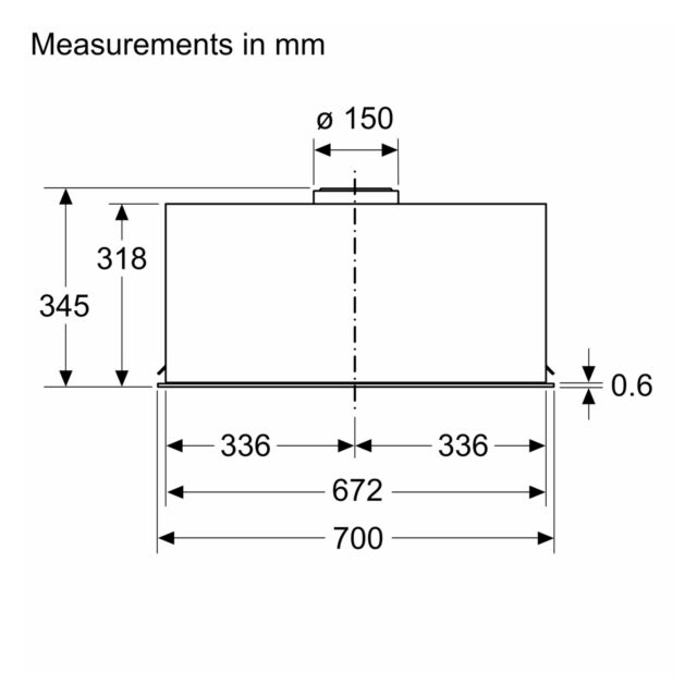 Siemens LB77NAC60B 70cm, 3 speeds + intensive, LED lights. Optional Standard Recirculation Kit LZ557