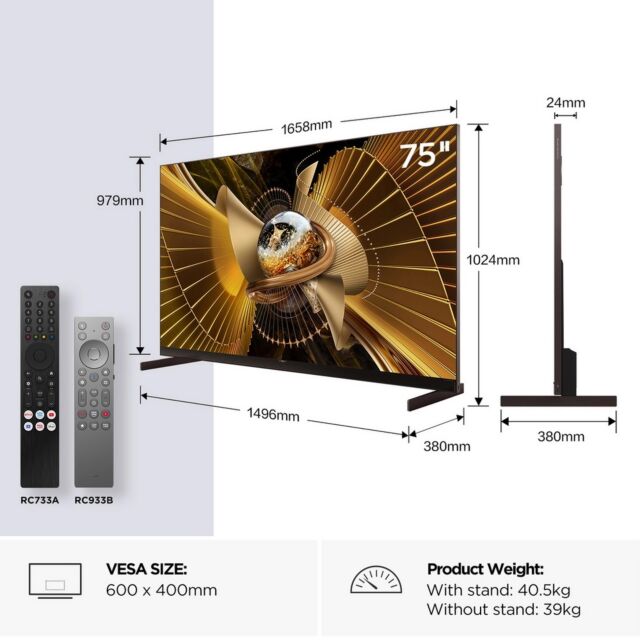 TCL 75X11L-UK 75inch 4K Ultra HD SQD MINI LED Google TV - Black