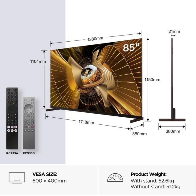 TCL 85X11L-UK 85inch 4K Ultra HD SQD MINI LED Google TV - Black