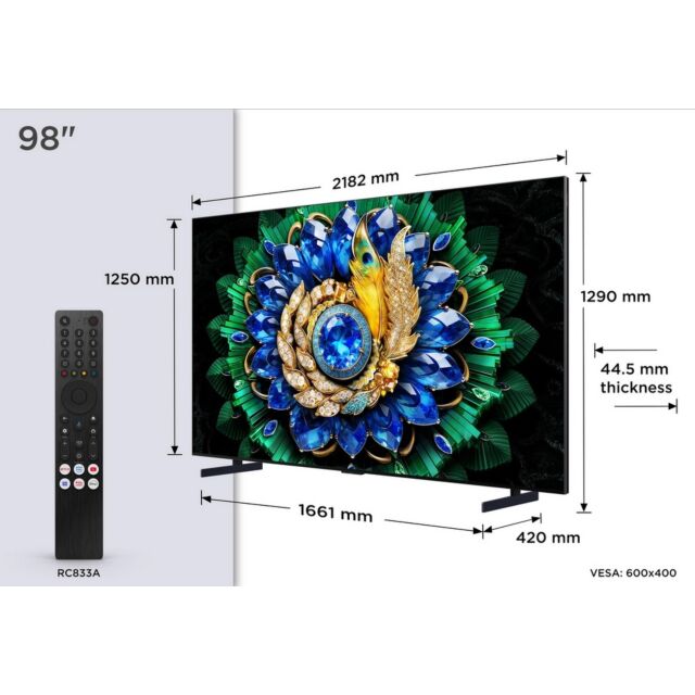 TCL 98A400M-UK 98inch QD-MINI LED TV - Black