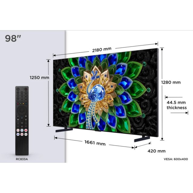 TCL 98A400U-UK 98inch QD-MINI LED TV - Black
