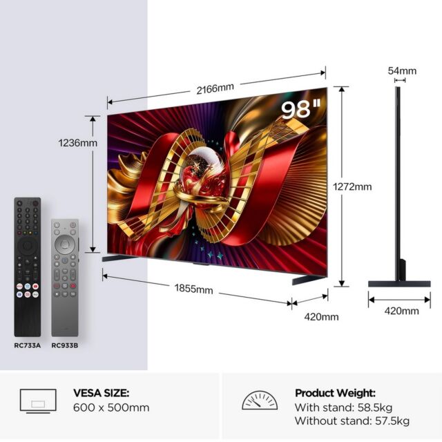 TCL 98C8L-UK 98inch 4K Ultra HD QD-Mini LED Google TV