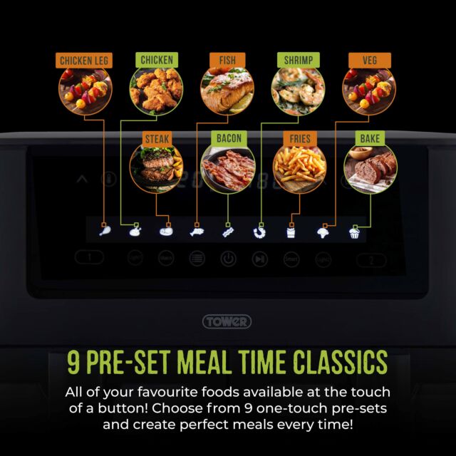 Tower T17151 8 Litre Digital Dual Basket Air Fryer - Black