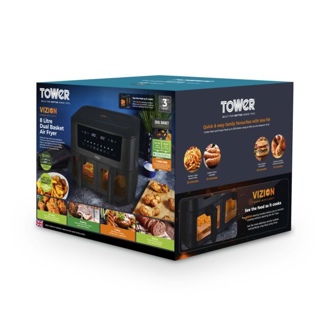 Tower T17151 8 Litre Digital Dual Basket Air Fryer - Black