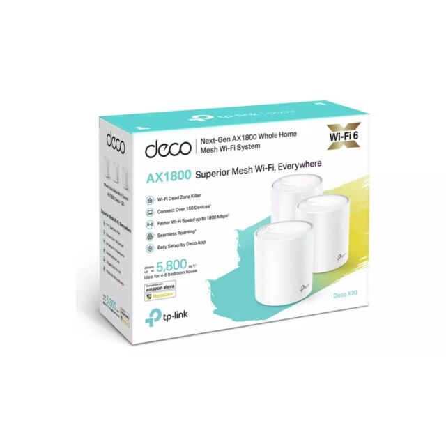 TP-LINK DECO X20(3-PACK) Ax1800 Whole-Home Mesh Wi-Fi 6 System, 3 Pack