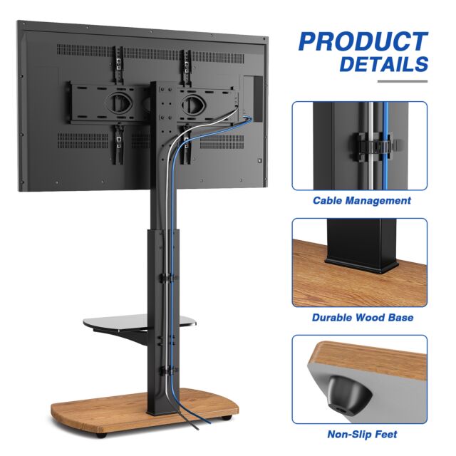 TTAP FS1-OAK 600mm Oak Based Floor Stand, Swivel, Up to 65inch, Height Adjustable, 600 x 400 vesa