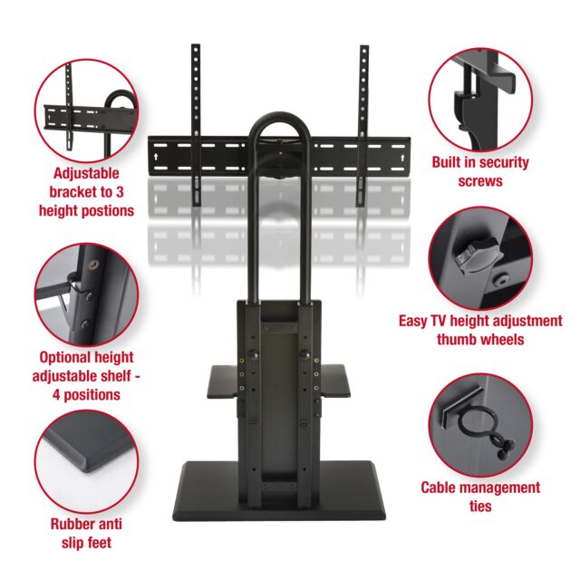 TTAP FS2-BLK Black Pedestal TV Stand, Height Adj, Swivel, 600 x 400 vesa, up to 70inch