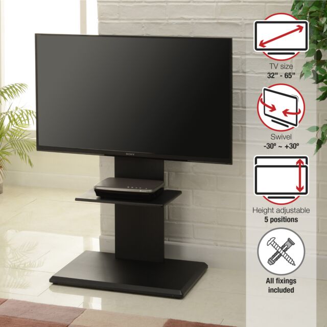 TTAP FS2-BLK Black Pedestal TV Stand, Height Adj, Swivel, 600 x 400 vesa, up to 70inch