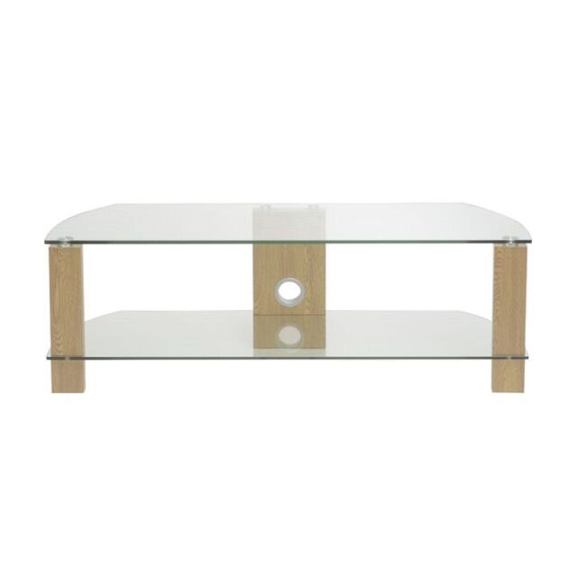 TTAP L630-1200-2OC 1200mm Light Oak Legs, Clear Glass, Cable Management, 2 Shelves