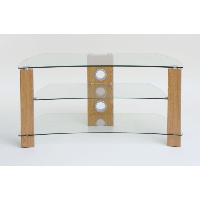 TTAP L640-1000-3OC 1000mm Light Oak Legs, Clear Curved Glass, Cable Management, 3 Shelves