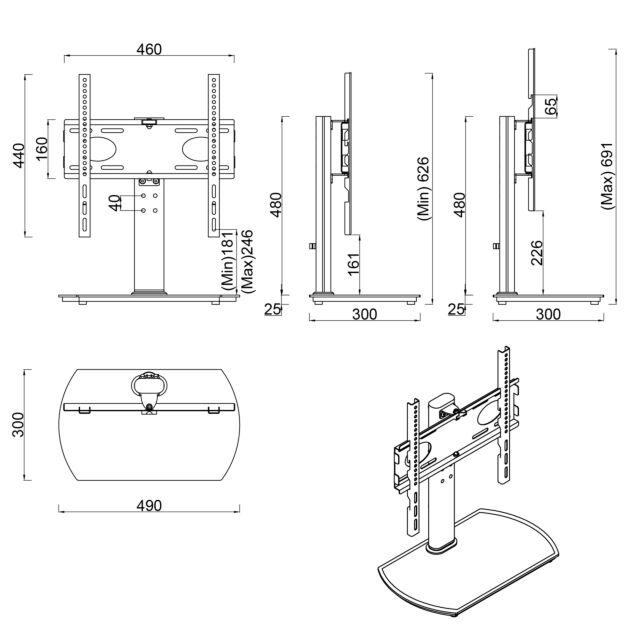 TTAP PED44S Swivel T Top, MDF/Glass base, 7 Height adj, Cab Man, 400 x 400 Vesa, Weight 35Kg 