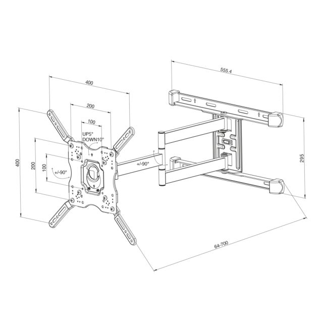 TTAP TTD404DAEX Double Arm, Tilt -5-10Â°, Swivels 180Â°, Extends 700mm, Weight 45Kg, Up to 65inch