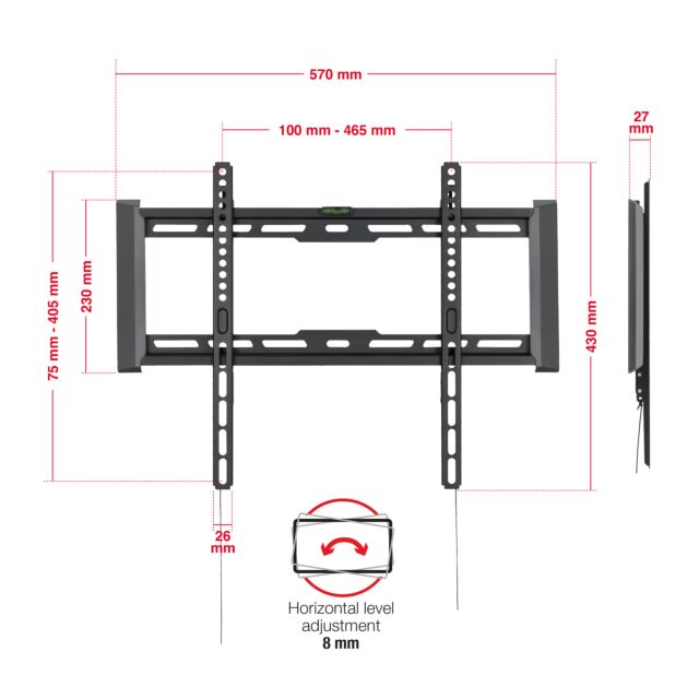 TTAP TTD404FLA Level Adjustable Fixed, 27Mm From Wall, Max Weight 75Kg, Up To 70inch