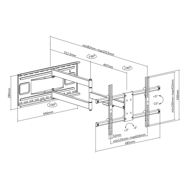 TTAP TTD604DA4 Double Arm, Tilt -5-15Â°, Swivels 90Â°, Extends 1015mm, Weight 50Kg, Up to 80inch