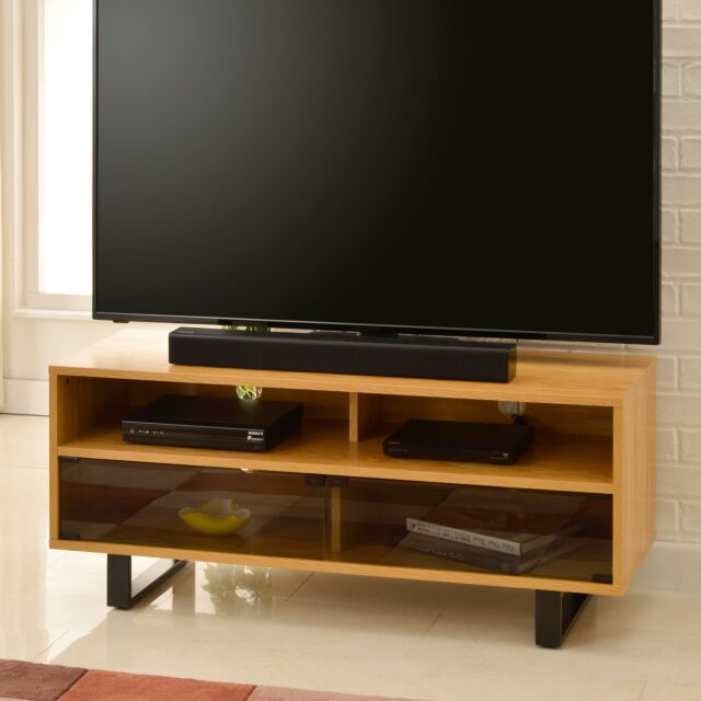 TTAP VER-1200-OAK 1200mm Oak/Black Cabinet, Storage, Soundbar, (Vesa arm optional)
